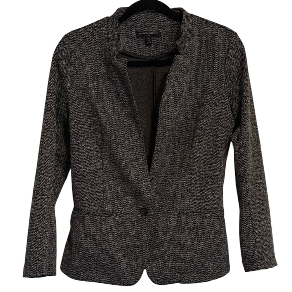 Banana Republic Black and White Patterned Single Button Stretchy Blazer